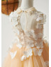 Peter Pan Collar Champagne Tulle Flower Girl Dress With Butterfly
